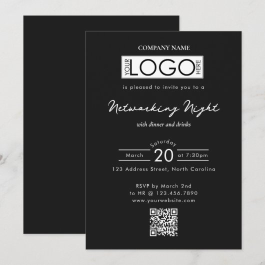 Business Networking Dinner Event Logo QR Code Einladung (Vorne/Hinten)