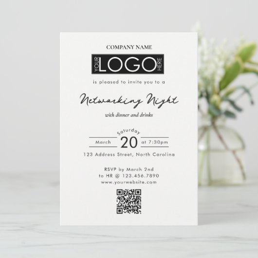 Business Networking Dinner Event Logo QR Code Einladung (Stehend Vorderseite)