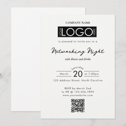 Business Networking Dinner Event Logo QR Code Einladung (Vorne/Hinten)