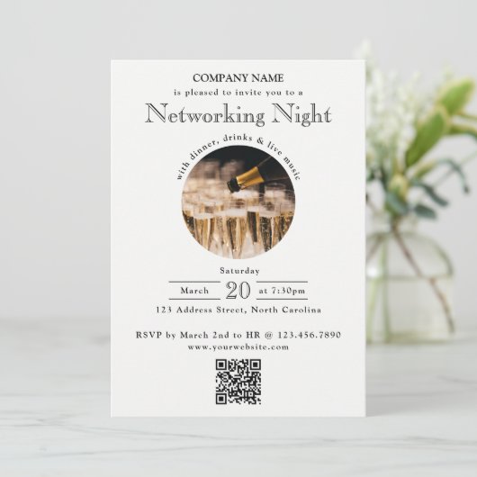 Business Networking Dinner Event Photo QR Code Einladung (Stehend Vorderseite)