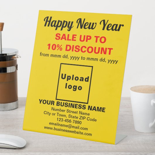 Business New Year Sale on Yellow Pedestal Sign Sockelschild (In Situ)