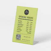 Business Open Hours Black Olive Green Logo QR Code Sockelschild (Vorderseite)