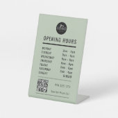 Business Open Hours Black Sage Green Logo QR Code Sockelschild (Vorderseite)