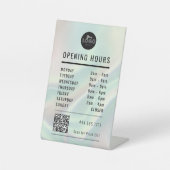 Business Open Hours Green Holographic Logo QR Code Sockelschild (Vorderseite)