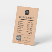 Business Open Store Hours Black Peach Logo QR Code Sockelschild (Vorderseite)