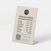 Business Opening Hours Black on Beige Logo QR Code Sockelschild (Vorderseite)
