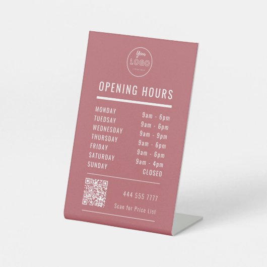 Business Opening Hours Logo QR Code on Dusty Red Sockelschild (Vorderseite)