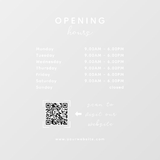 Business Opening Hours QR Code Transparent Fensteraufkleber (Blatt)
