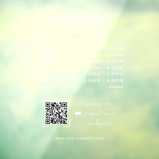 Business Opening Hours QR Code Transparent Fensteraufkleber (Blatt 3)