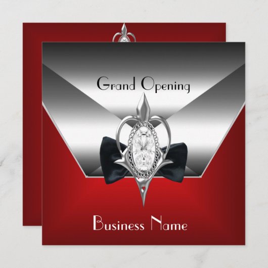 Business Opening Red Silver Diamond Jewel Einladung (Vorne/Hinten)