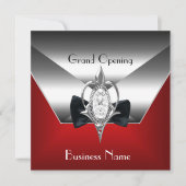 Business Opening Red Silver Diamond Jewel Einladung (Vorderseite)