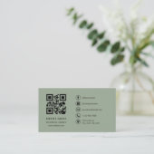 Business Owner Sage Green Logo QR Code  Visitenkarte (Stehend Vorderseite)