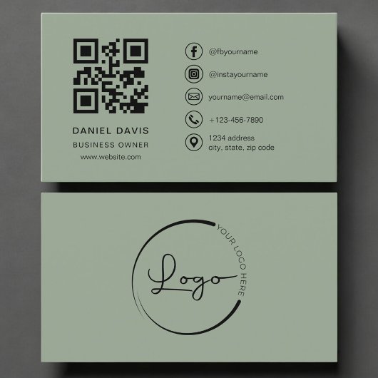 Business Owner Sage Green Logo QR Code  Visitenkarte