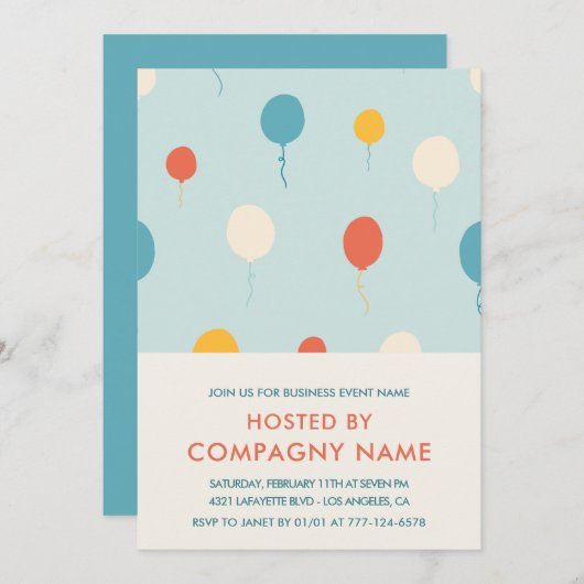Business Party laden Balloons Moderne ein Einladung (Vorne/Hinten)