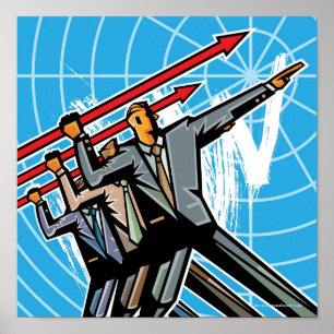 Business people throwing arrow sign poster