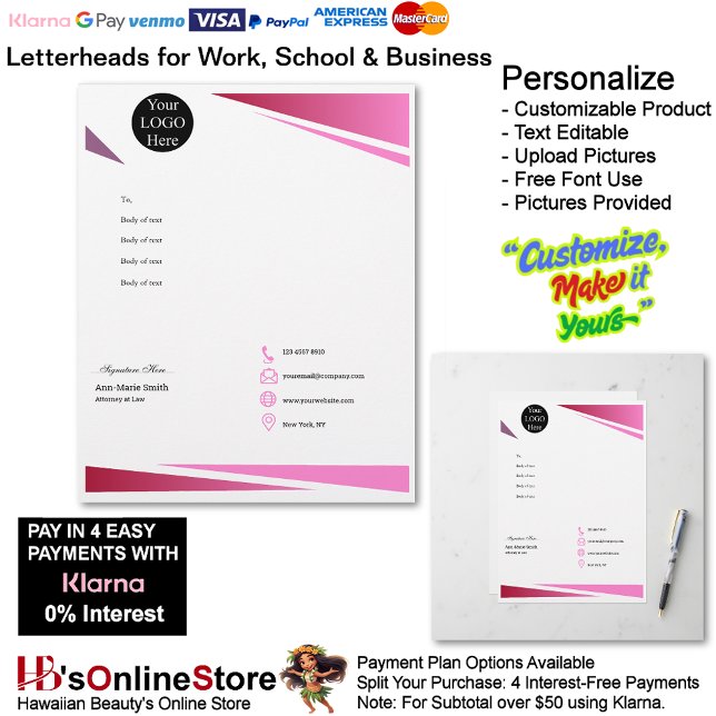 Business Pink Logo Company Name Signature Briefbogen (Business Pink Logo Company Name Signature Letterhead.)