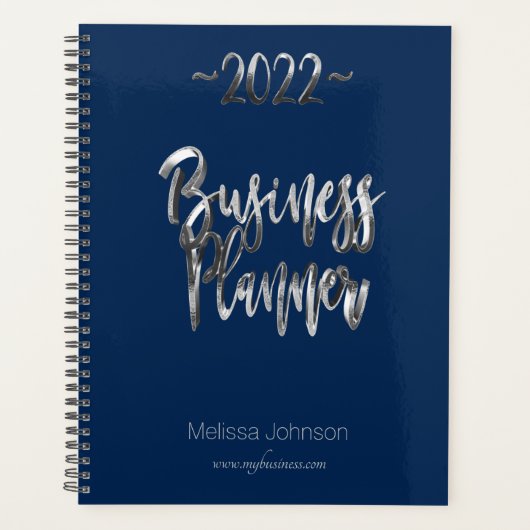 Business Planner 2022 Blau und Grau Script modern Planer (Vorderseite)