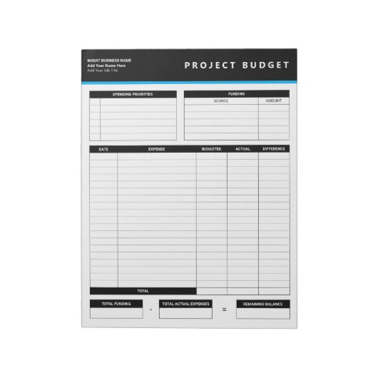 Business Project Budget Template Sheets Notepad Notizblock (Rotiert)