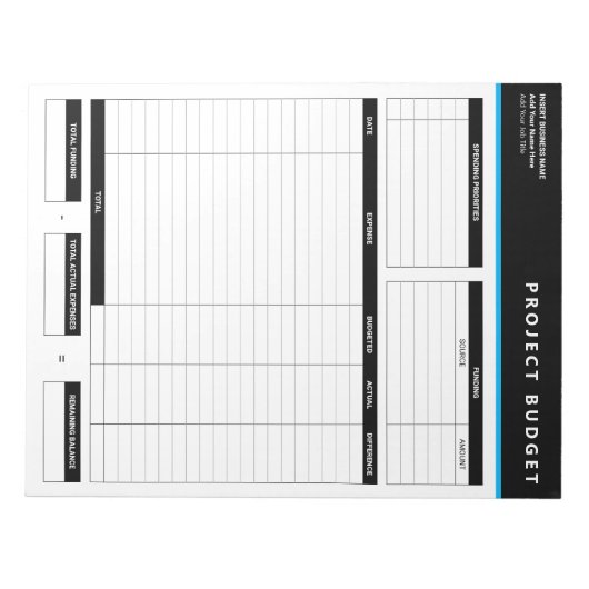 Business Project Budget Template Sheets Notepad Notizblock (Vorderseite)