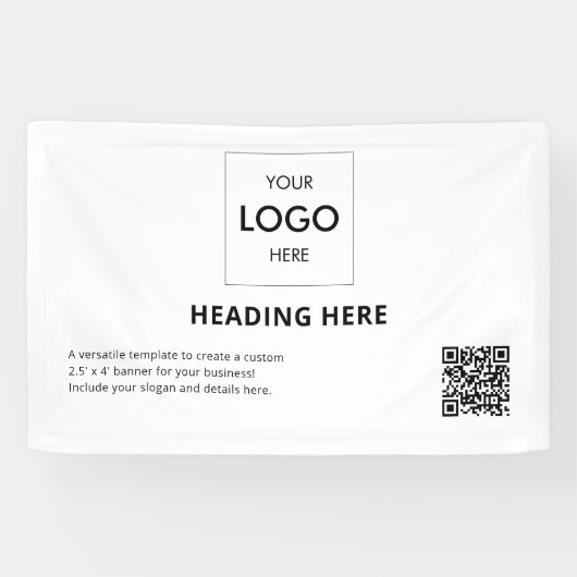 Business QR Code Advertising White Banner (Horizontal)