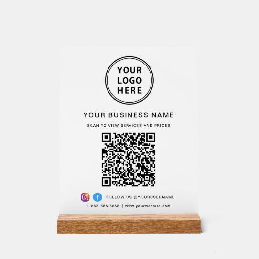 Business QR Code and Logo White Acrylschild (Vorderseite)