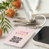 Business QR Code Logo Blush Pink Schlüsselanhänger (Vorderseite rechts)