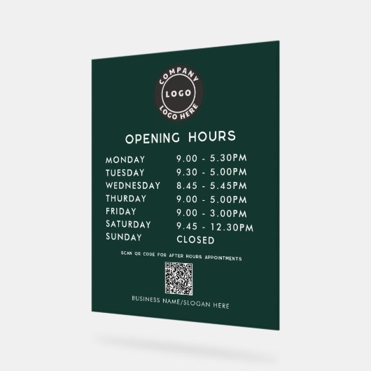 Business QR Code Logo Modern Opening Hours Acrylschild (Winkel)