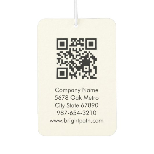 Business QR Code Logo Name Contact Black White  Autolufterfrischer (Vorderseite)