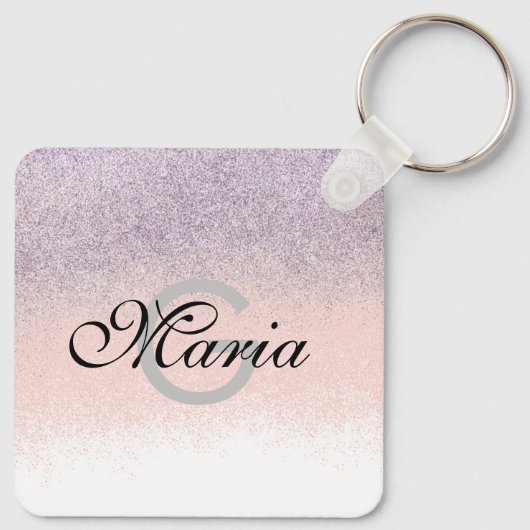 Business QR Code Mit Monogramm Imitat Glitzer Schlüsselanhänger (Rückseite)