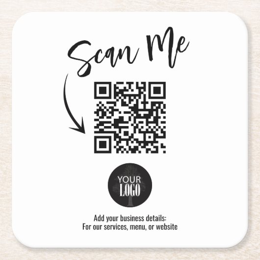 Business QR Code Scan Me Simple Rechteckiger Pappuntersetzer (Vorderseite)