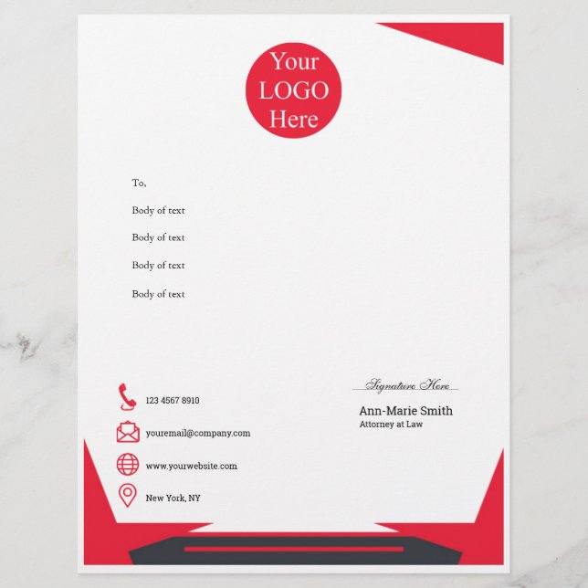 Business Red Black Logo Company Name Signature Briefbogen (Vorderseite)