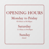 Business Red Opening Hours Sign | Window Cling Fensteraufkleber (Blatt)