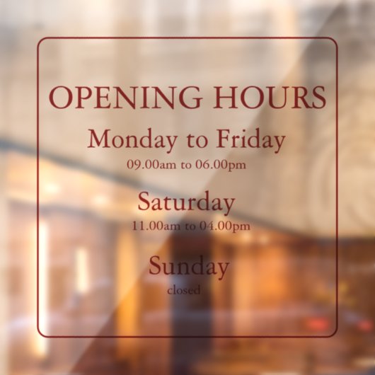 Business Red Opening Hours Sign | Window Cling Fensteraufkleber (Blatt 2)