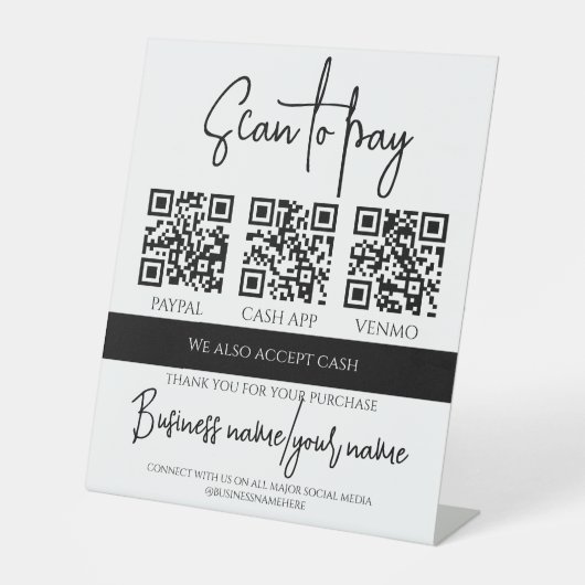 Business Scan to Pay Personalized 3 QR Code Sockelschild (Vorderseite)