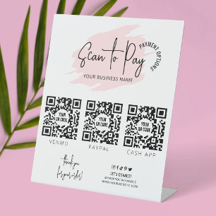 Business Scan zu bezahlen 3 QR Codes Rosa Wasserfa Sockelschild