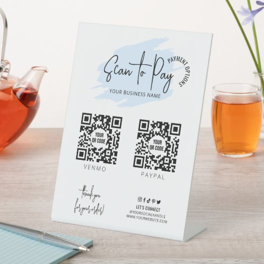 Business Scanner 2 QR Codes Light Blue Payment Sockelschild (In Situ)