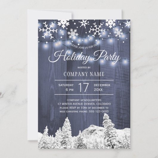 Business-Schneeflocken rustikale Urlaubsparty Einladung (Vorderseite)