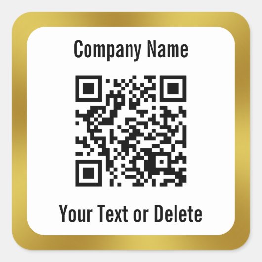 Business Schwarz-weiß Gold - QR-Code und Text Quadratischer Aufkleber (Vorderseite)