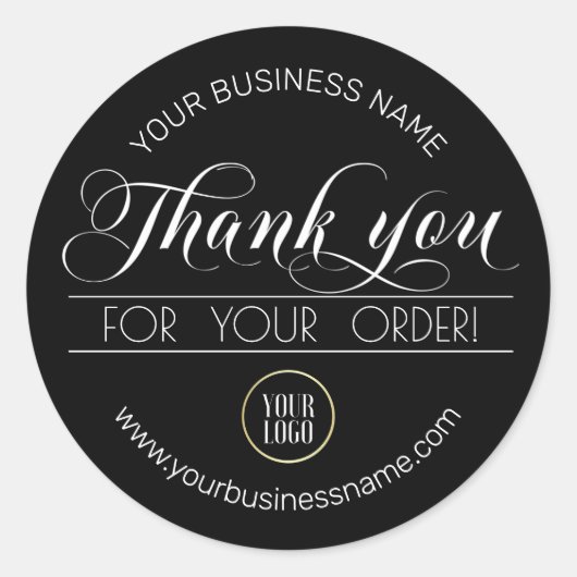 Business Schwarz-weiß Vielen Dank für Ihre Bestell Runder Aufkleber (Vorderseite)