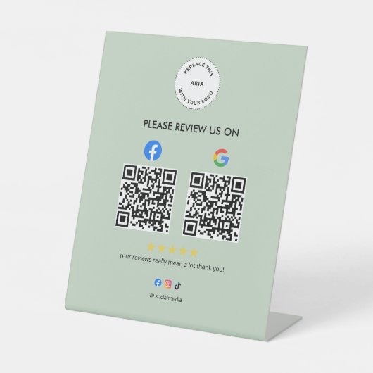 Business Social Review Pedestal Sign with Qr Code Sockelschild (Vorderseite)