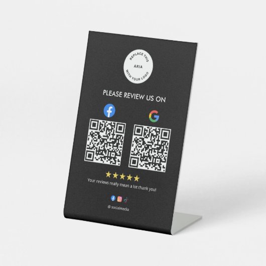 Business Social Review Pedestal Sign with Qr Code Sockelschild (Vorderseite)
