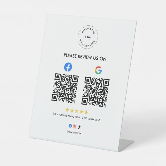 Business Social Review Pedestal Sign with Qr Code Sockelschild (Vorderseite)