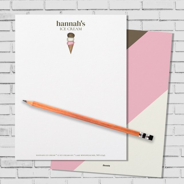 Business Stationery Ice Creme Custom Briefbogen (Hannah's Ice Cream custom stationery template. )