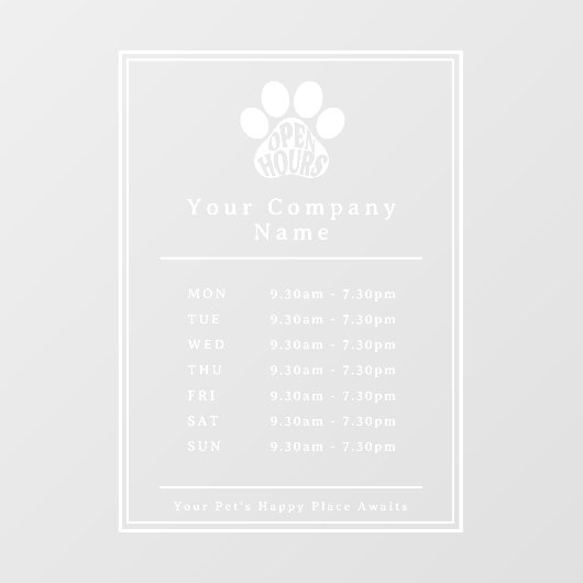 Business Store Open Hours Paw Print Fensteraufkleber (Blatt)