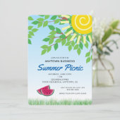 Business Summer Picnic | Blätter und Wassermelone Einladung (Stehend Vorderseite)
