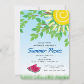 Business Summer Picnic | Blätter und Wassermelone Einladung (Vorderseite)