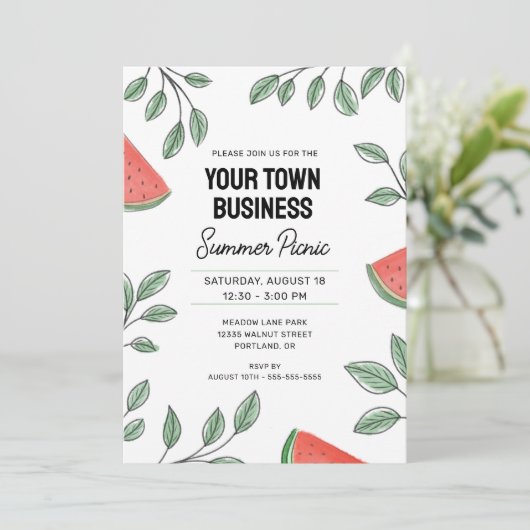 Business Summer Picnic Watermelon Einladung (Stehend Vorderseite)