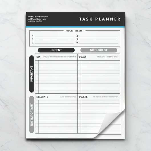 Business Task Planner Priority Matrix Notepad Notizblock