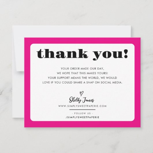 BUSINESS THANK YOU chic logo modern fuschia pink Dankeskarte (Vorderseite)