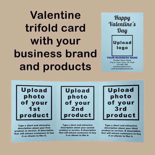 Business Valentine Light Blue Trifold Card Dreifach Gefaltete Karte